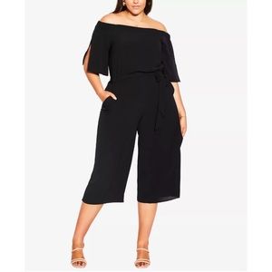 NWT Black City Chic Plus Size Large/20 Off the Shoulder Cropped Jumpsuit